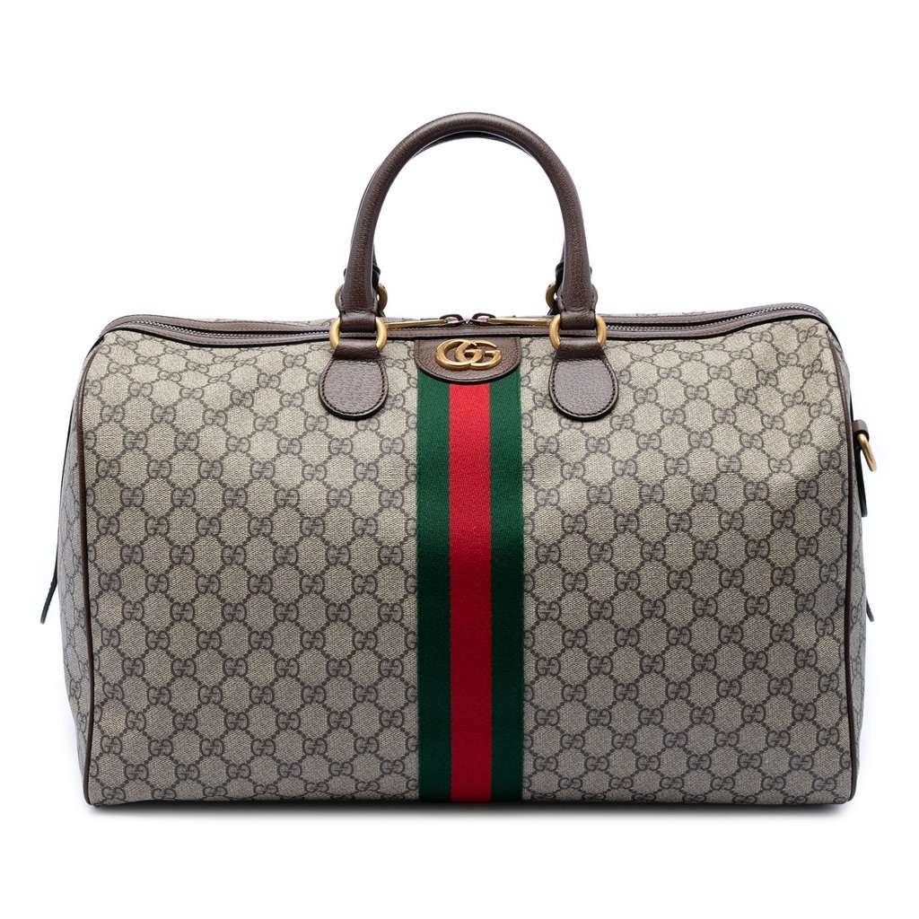 Gucci Medium GG Supreme Web Ophidia Carry On Duffle Bag Beige Very good condition - Front View