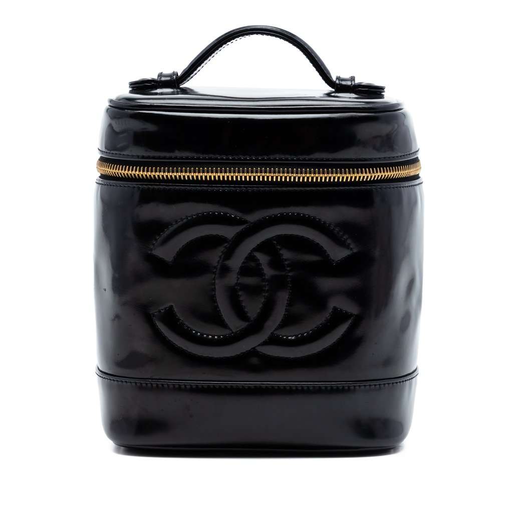 Chanel CC Patent Vanity Bag Black Leather Very good condition - Front View