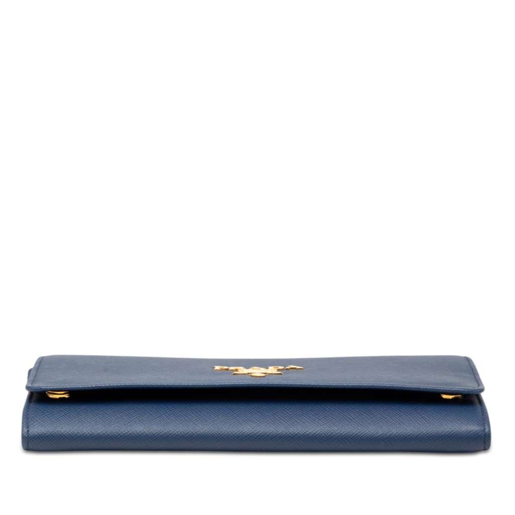 Prada Saffiano Wallet On Chain Blue Leather Very good - Inside View