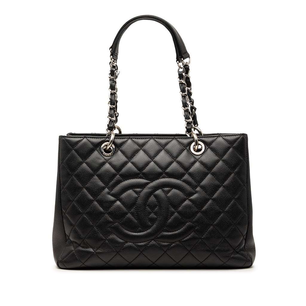Chanel Caviar Grand Shopping Tote Black Leather Very good - Front View
