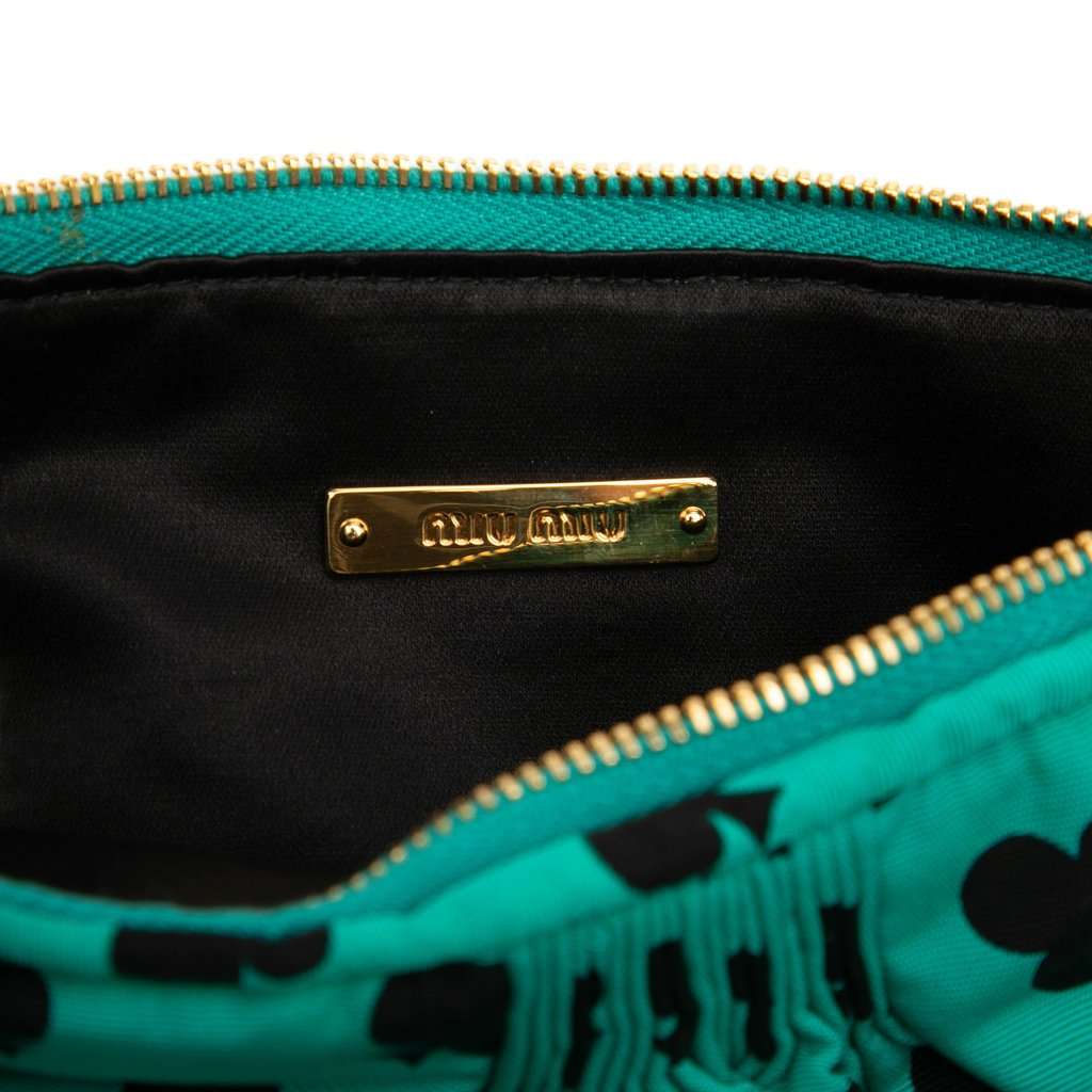 Miu Miu Pleated Nylon Playing Card Print Clutch Blue Very good condition - Box View