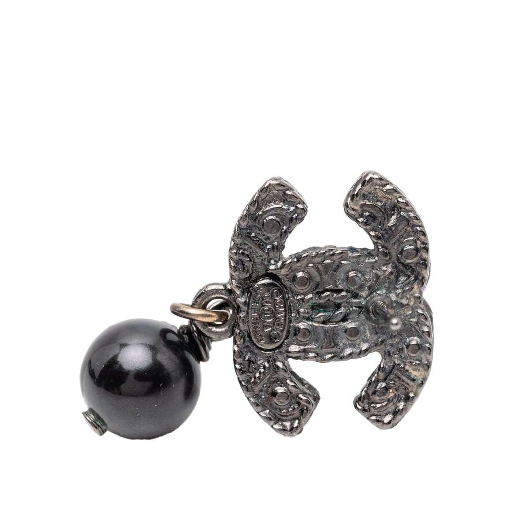 Chanel CC Brass Beaded Drop Push Back Earrings Black Metal Very good condition - Inside View