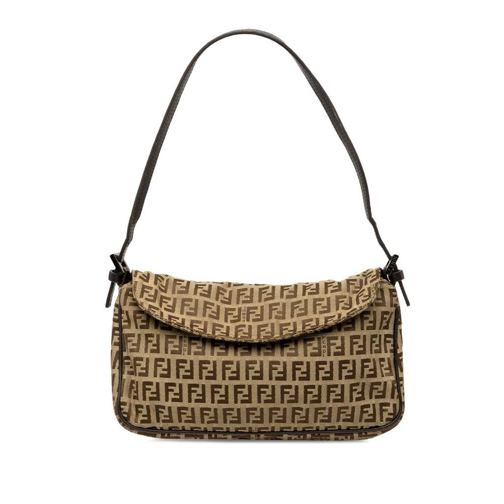 Fendi Zucchino Canvas Flap Pochette Beige Very good - Front View