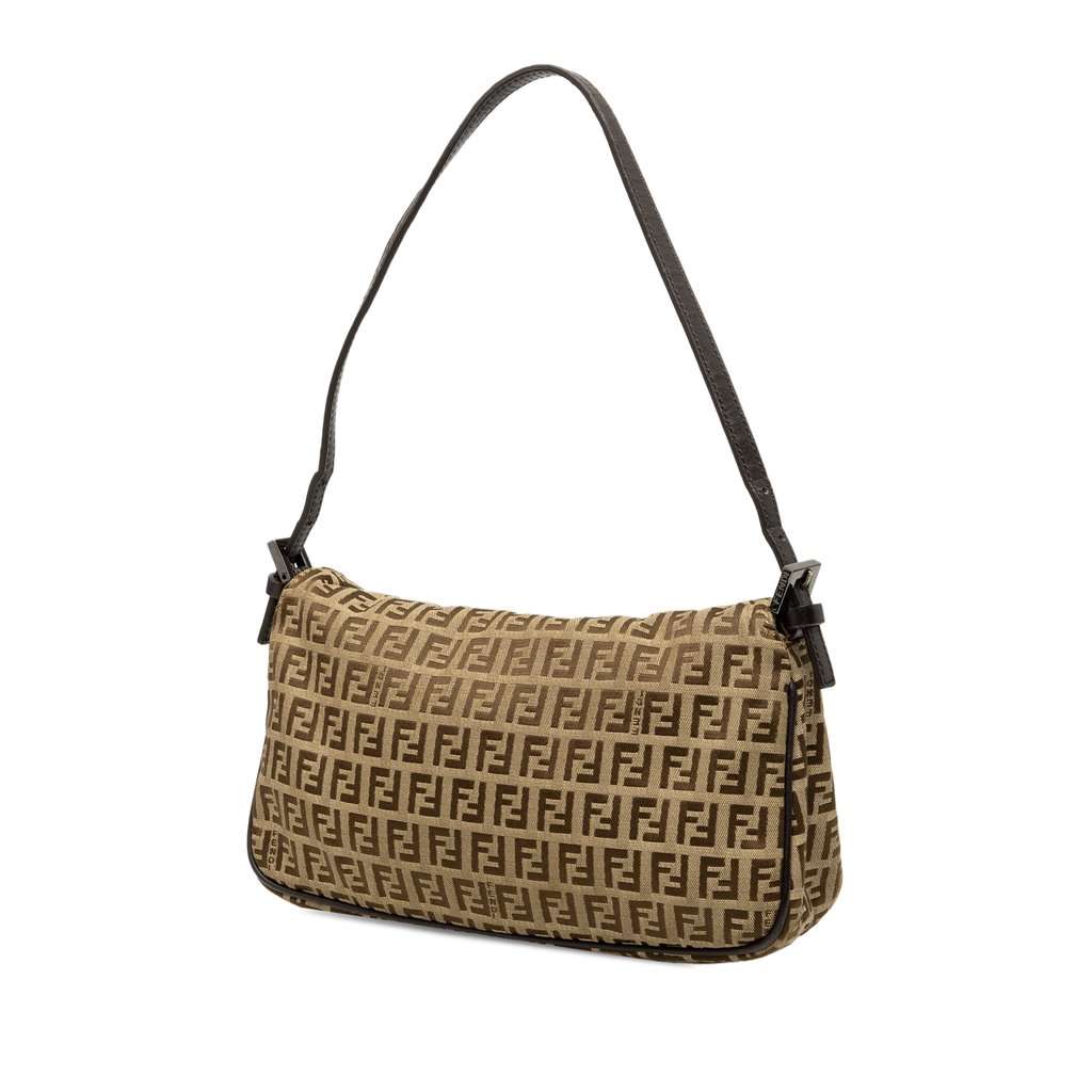 Fendi Zucchino Canvas Flap Pochette Beige Very good - Back View