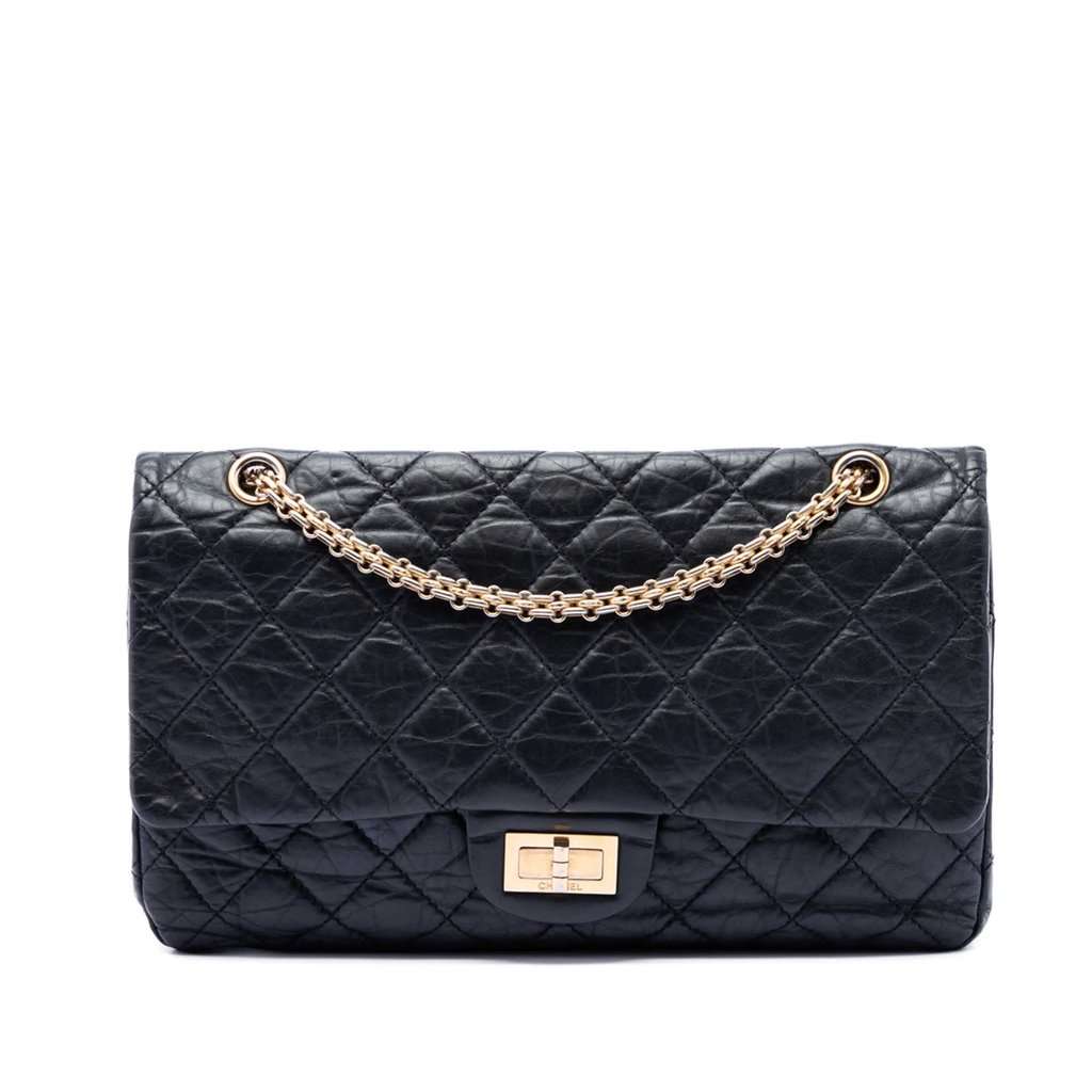 Chanel Quilted Aged Calfskin Reissue 2.55 Double Flap 227 Black Leather Very good condition - Front View