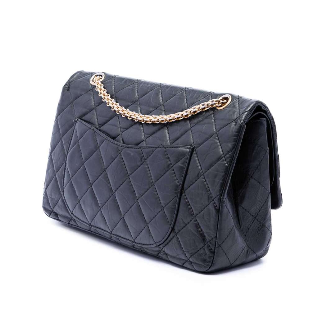 Chanel Quilted Aged Calfskin Reissue 2.55 Double Flap 227 Black Leather Very good condition - Back View