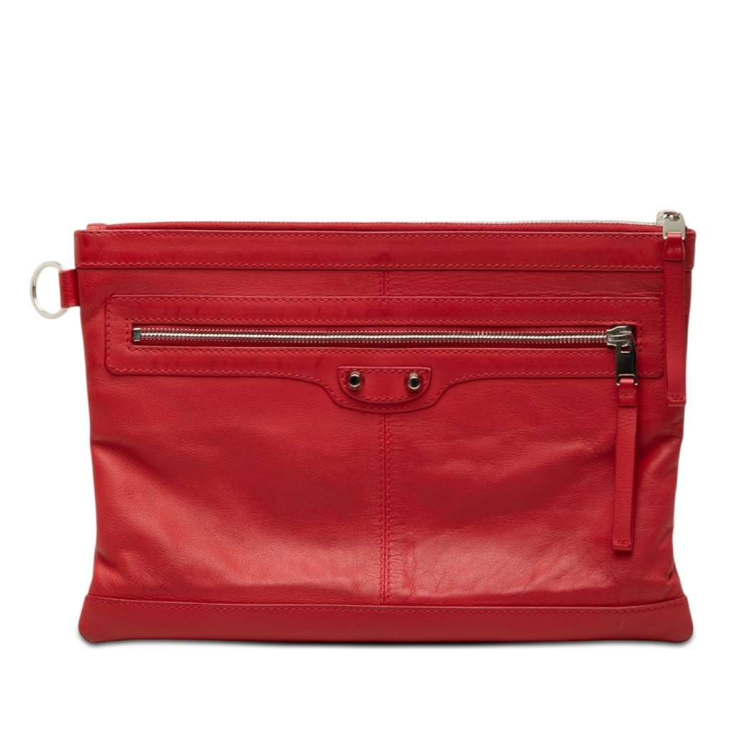 Balenciaga Lambskin Motocross Classic Clip M Clutch Red Leather Very good condition - Front View