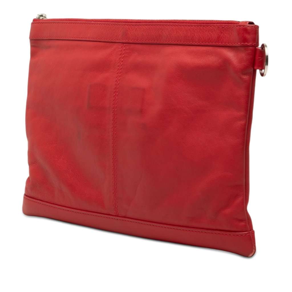 Balenciaga Lambskin Motocross Classic Clip M Clutch Red Leather Very good condition - Back View