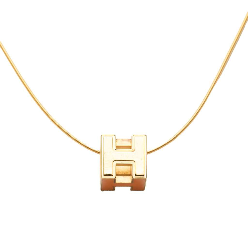 Hermès Gold Plated Lacquered Cage d H Pendant Necklace Gold Metal Very good condition - Inside View