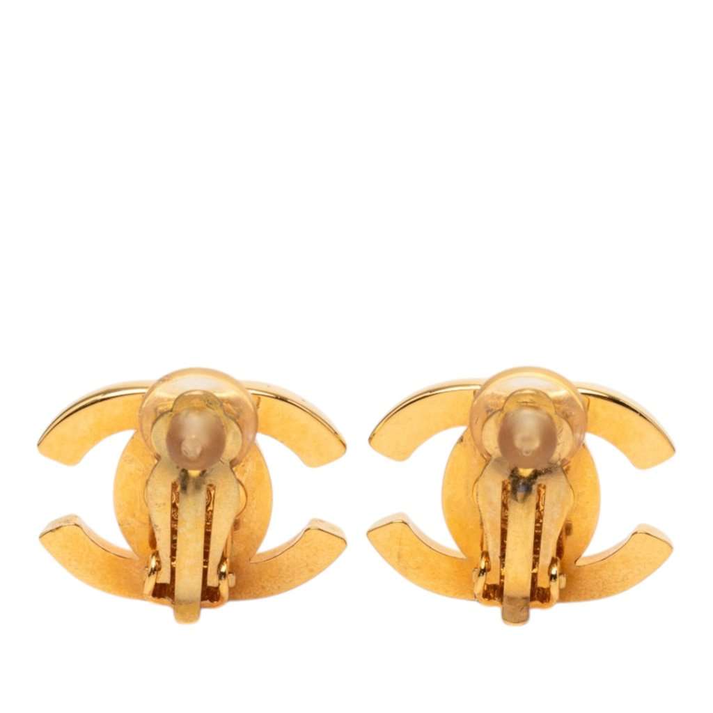 Chanel CC Gold Plated Turnlock Clip On Earrings Gold Metal Very good condition - Back View