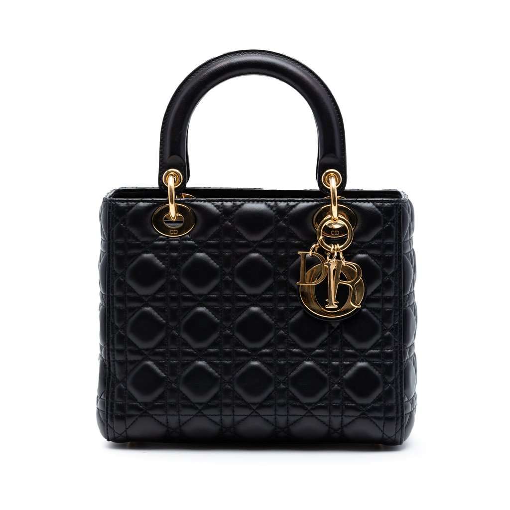Dior Medium Lambskin Cannage Lady Dior Black Leather Very good condition - Front View