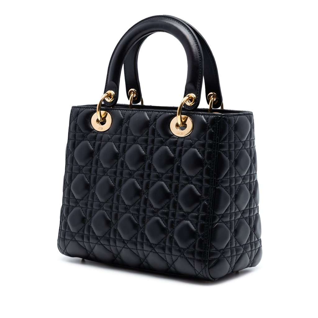 Dior Medium Lambskin Cannage Lady Dior Black Leather Very good condition - Back View