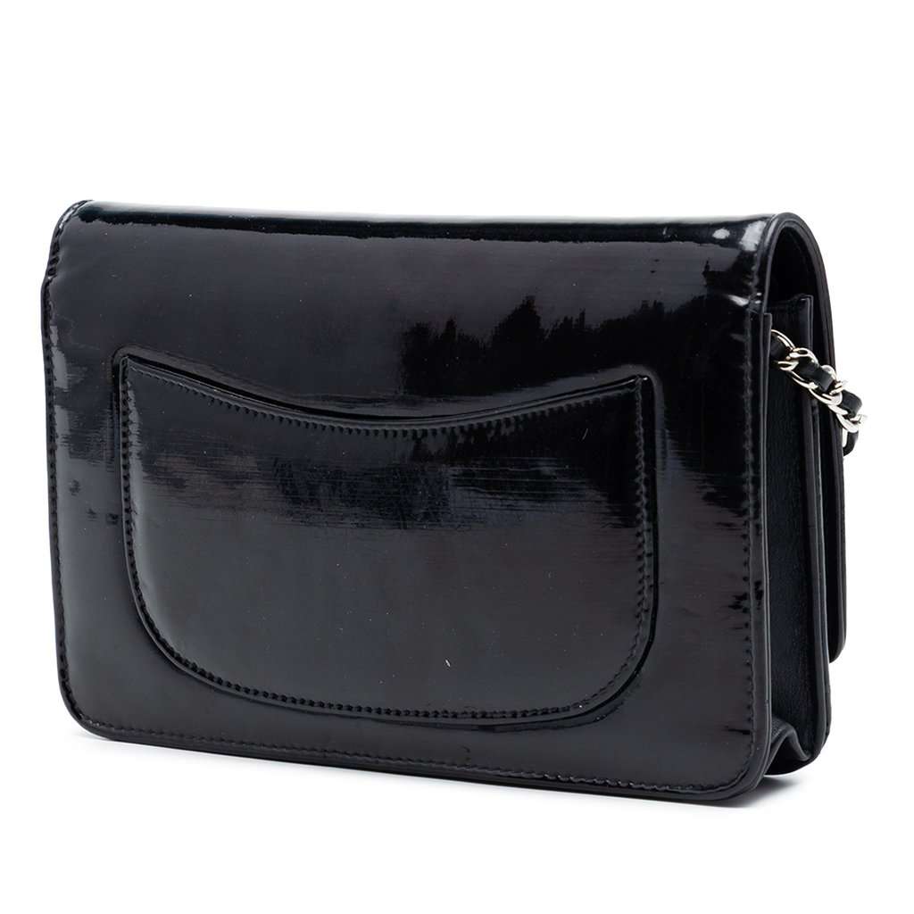 Chanel CC Patent Wallet On Chain Black Leather Very good condition - Back View