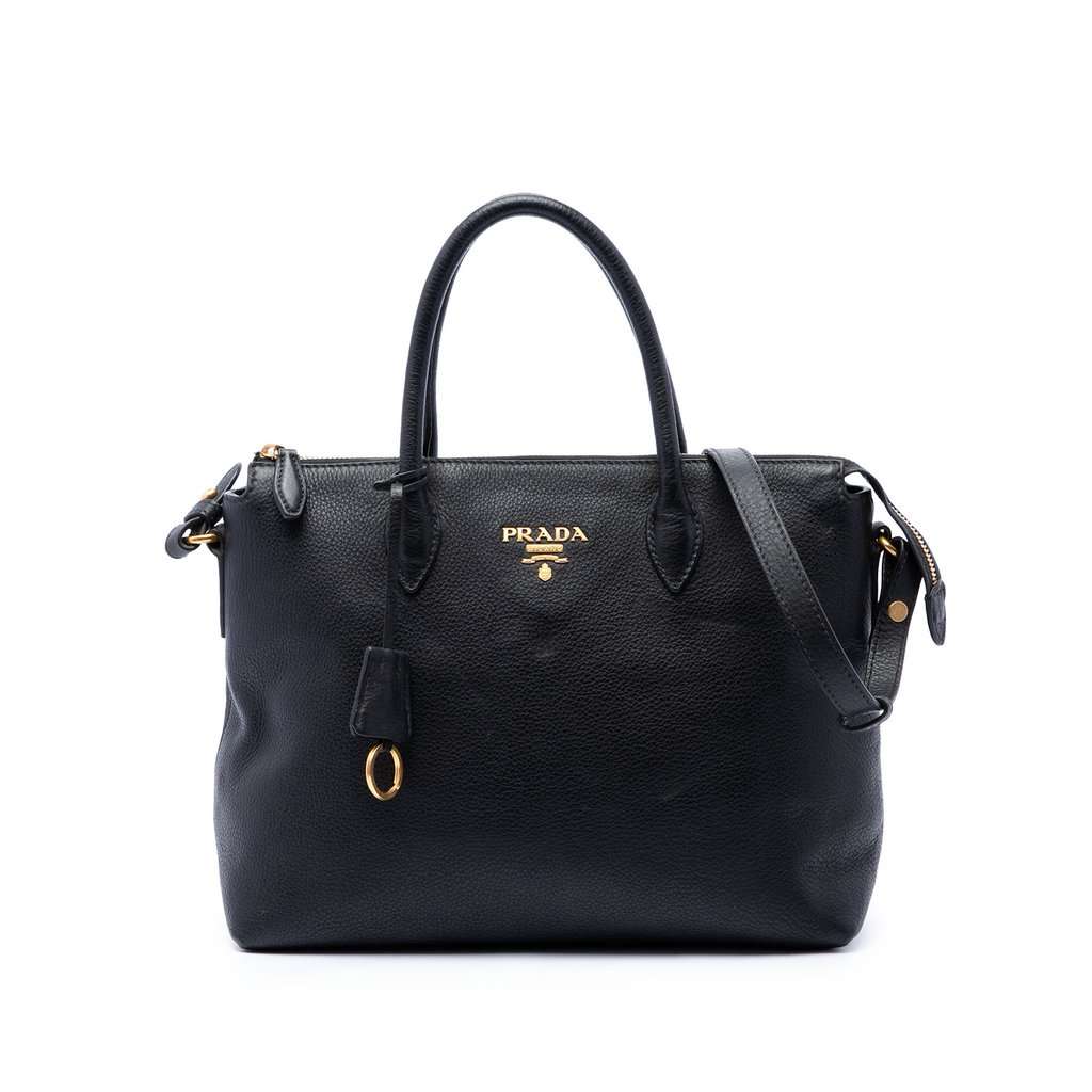 Prada Vitello Daino Zip Top Satchel Black Leather Very good - Front View