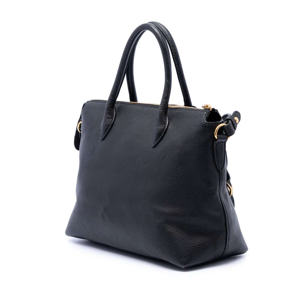 Prada Vitello Daino Zip Top Satchel Black Leather Very good - Back View