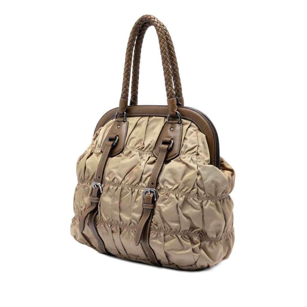Prada Tessuto Gaufre Frame Tote Beige Very good condition - Back View