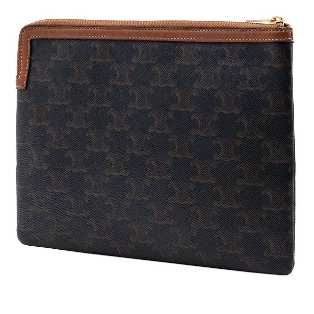 Celine Small Triomphe Coated Canvas Clutch Brown Very good condition - Back View