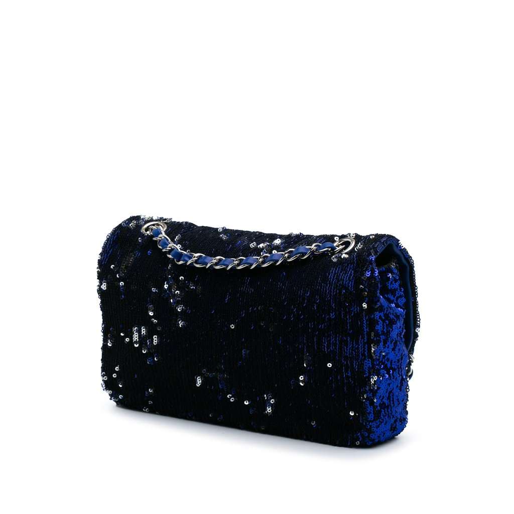 Chanel Medium Classic Sequin Single Flap Blue Very good condition - Back View