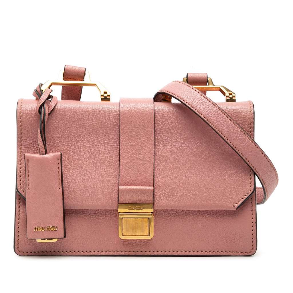 Miu Miu Goatskin Madras Crossbody Pink Leather Very good - Front View