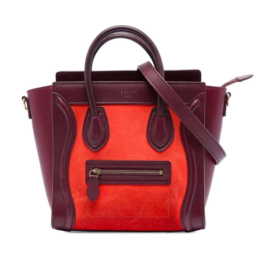 Celine Nano Tricolor Nubuck and Calfskin Luggage Tote Orange Leather Very good - Front View