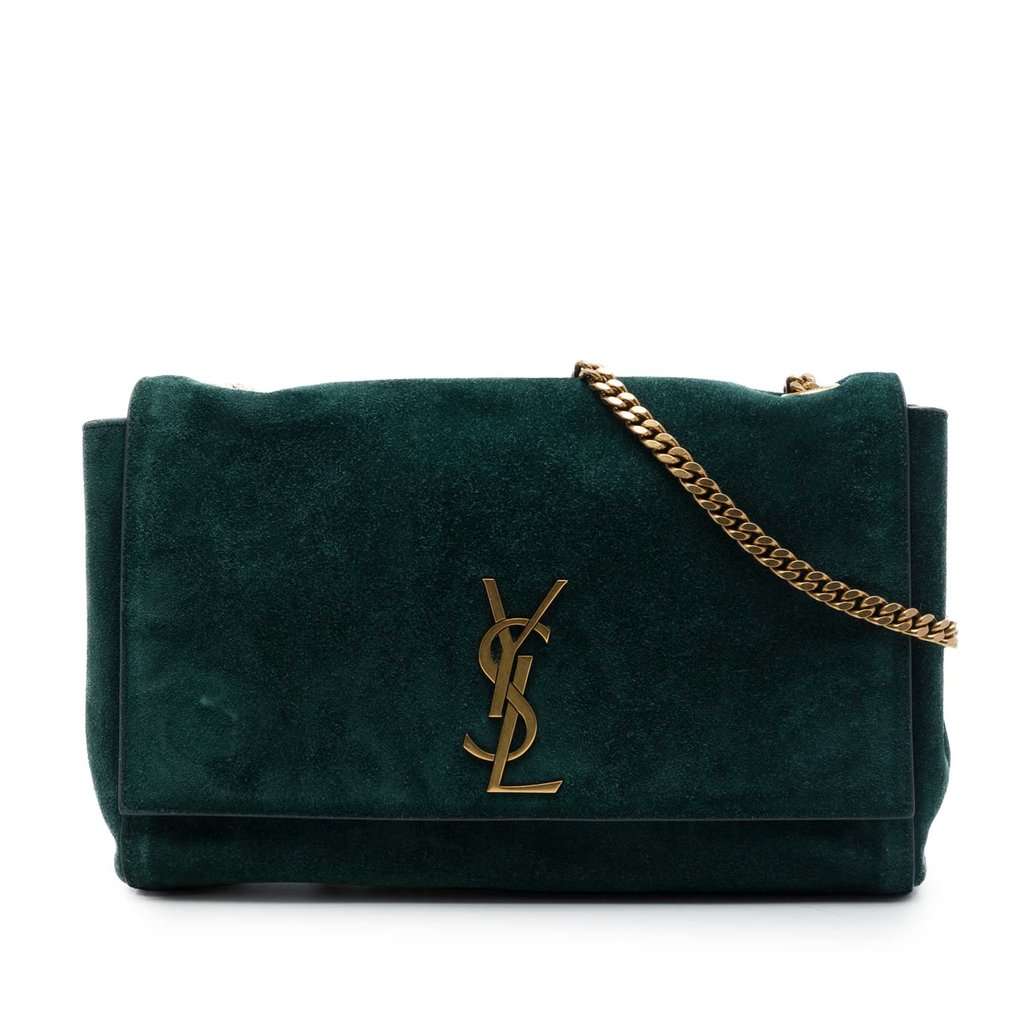 Saint Laurent Medium Smooth Calfskin and Suede Reversible Kate Crossbody Green Leather Very good condition - Front View