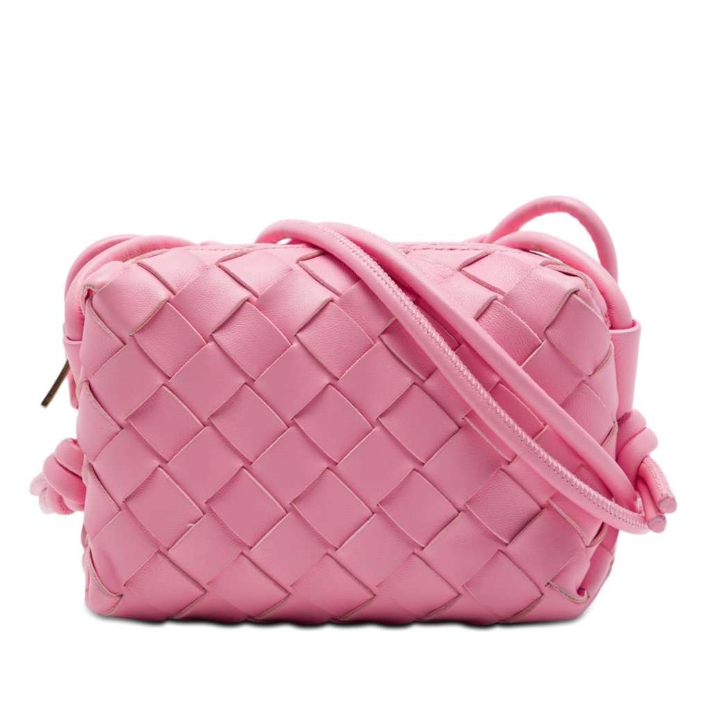 Bottega Veneta Candy Lambskin Intrecciato Loop Camera Bag Pink Leather Very good condition - Front View