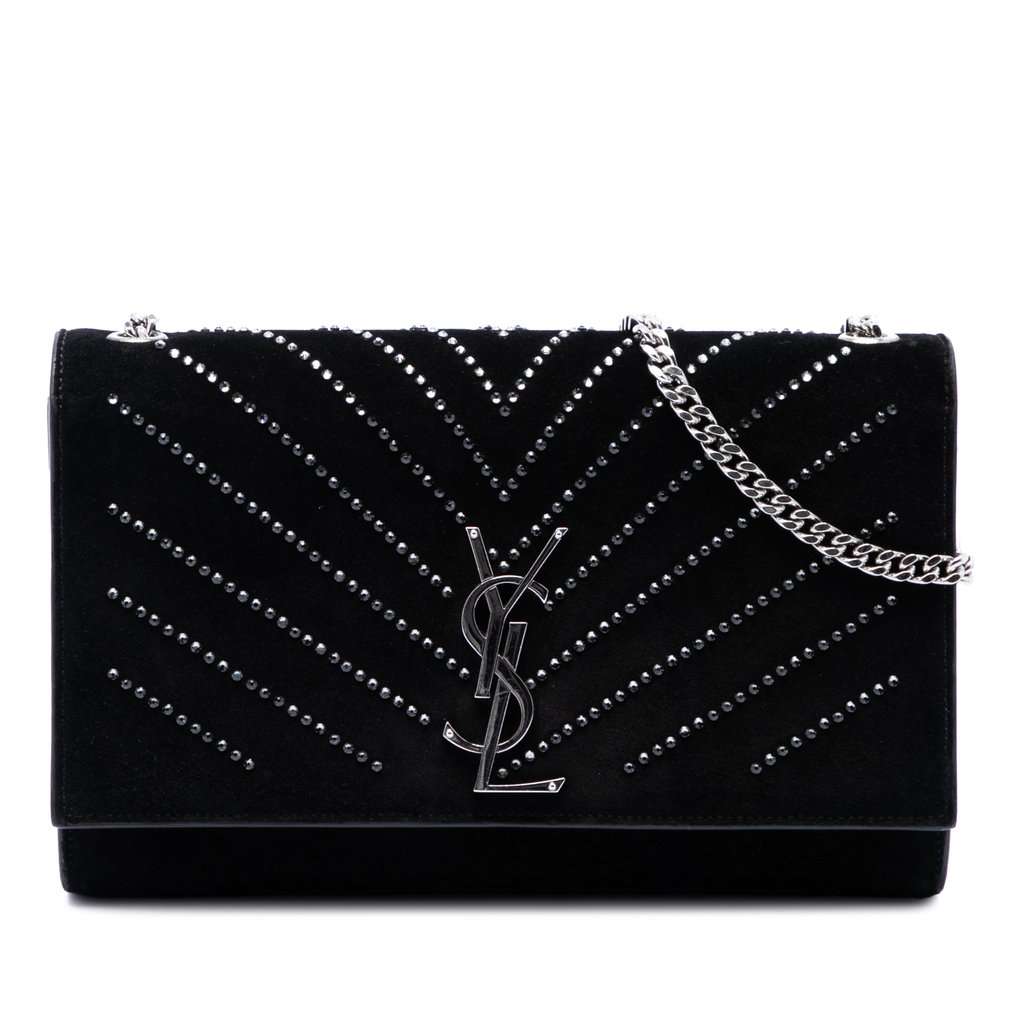 Saint Laurent Suede Crystal Monogram Kate Crossbody Black Leather Very good condition - Front View