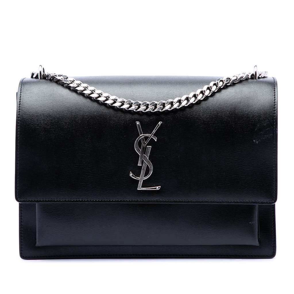 Saint Laurent Large Calfskin Monogram Sunset Crossbody Black Leather Very good condition - Front View