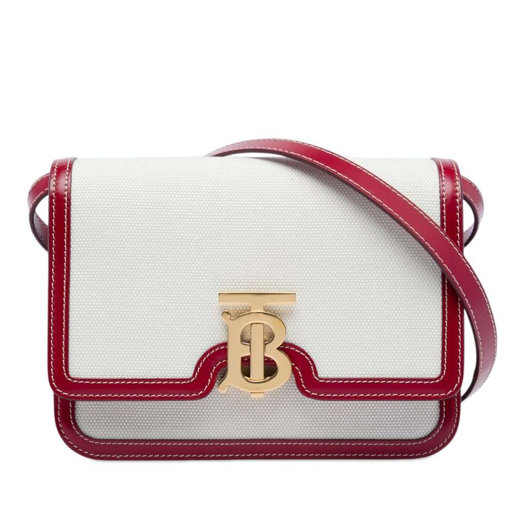 Burberry Small Canvas TB Flap Crossbody White Very good - Front View