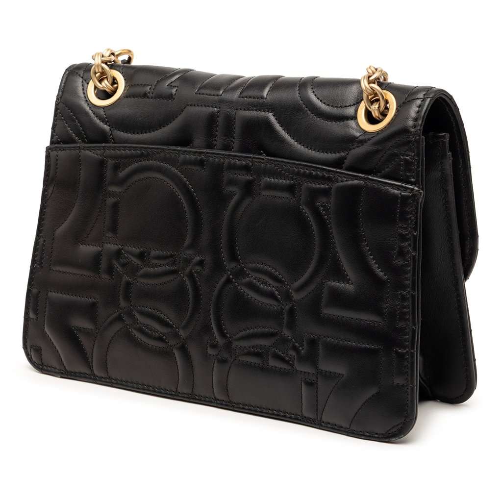 Salvatore Ferragamo Quilted Leather Gancini Flap Shoulder Bag Black Leather Very good condition - Back View