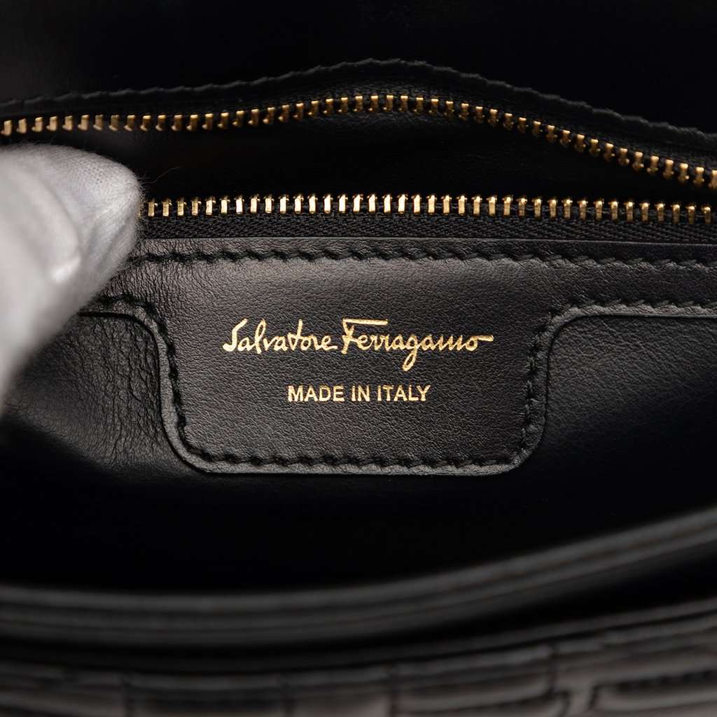 Salvatore Ferragamo Quilted Leather Gancini Flap Shoulder Bag Black Leather Very good condition - Box View