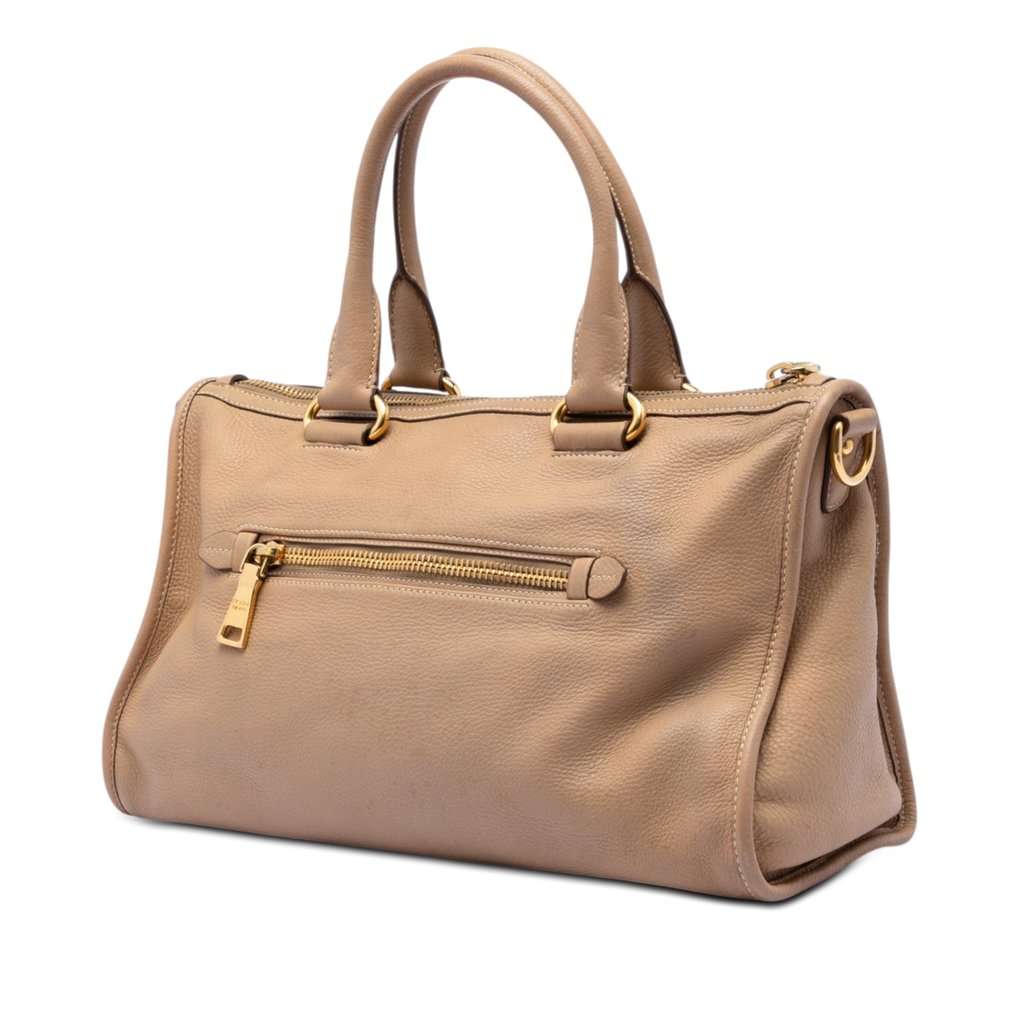 Prada Vitello Daino Zip Top Satchel Brown Leather Very good - Back View