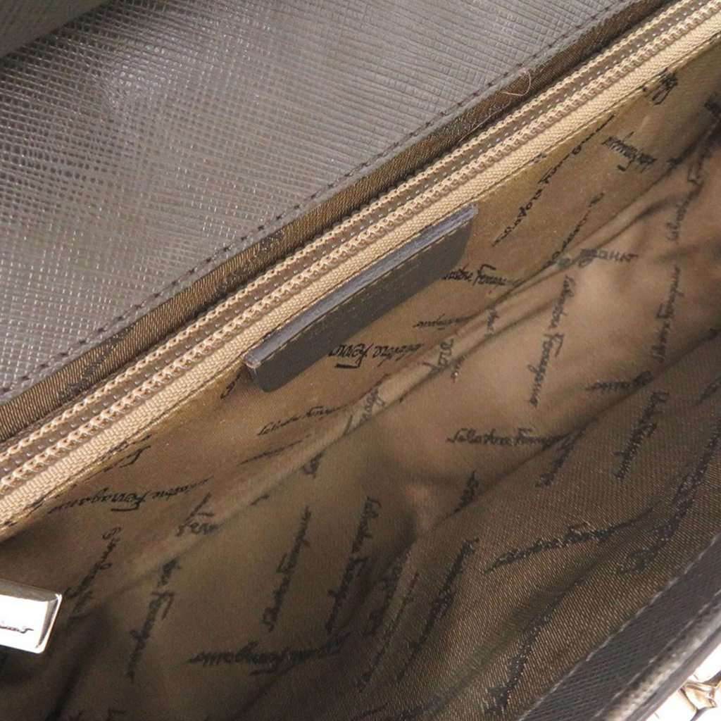 Salvatore Ferragamo Leather Double Gancini Shoulder Bag Grey Leather Very good condition - Box View