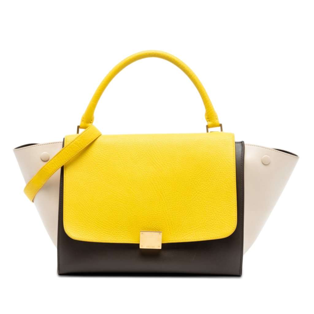 Celine Small Tricolor Leather Trapeze Satchel Brown Leather Very good condition - Front View