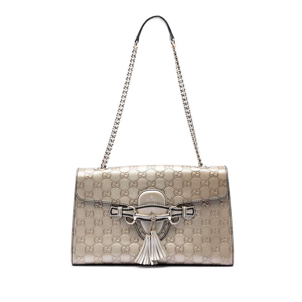 Gucci Medium Guccissima Emily Shoulder Bag Gold Leather Very good condition - Front View