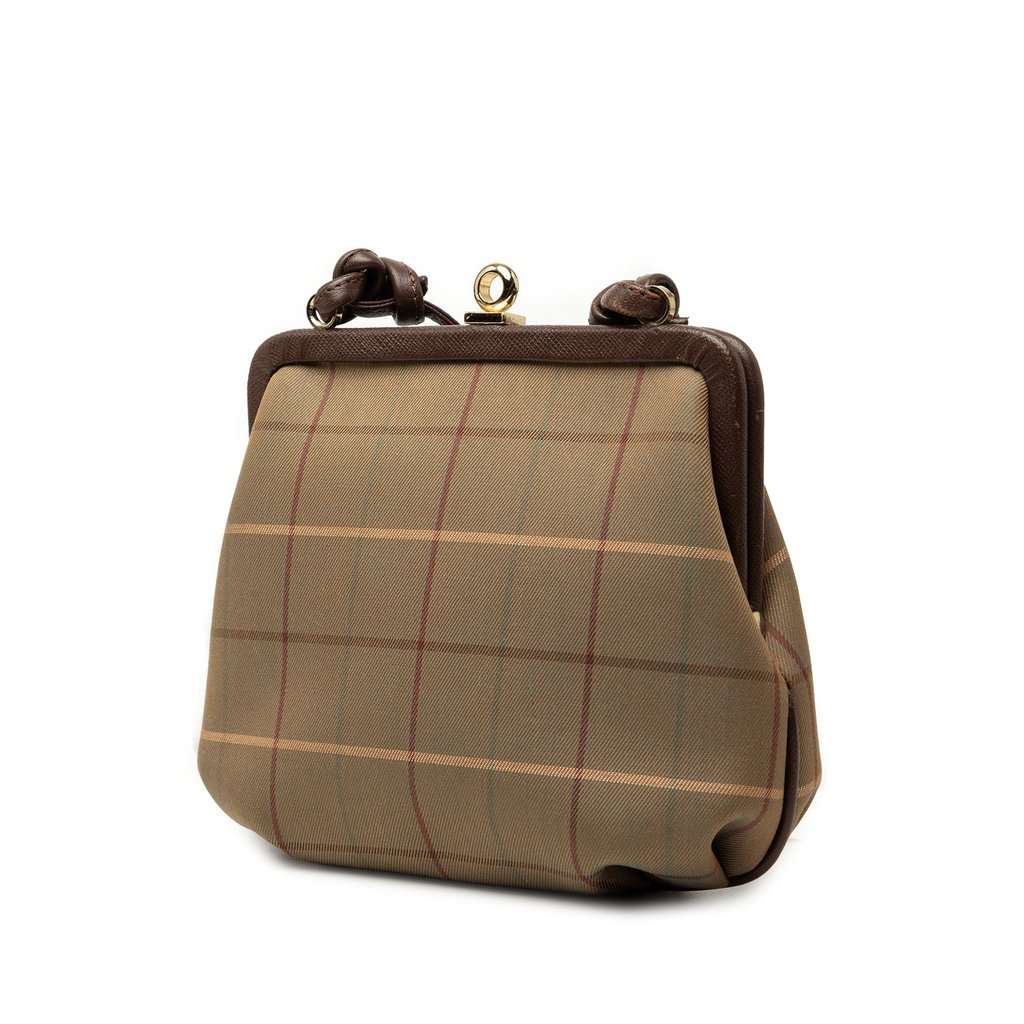 Burberry Vintage Check Canvas Kiss Lock Crossbody Brown Very good - Back View