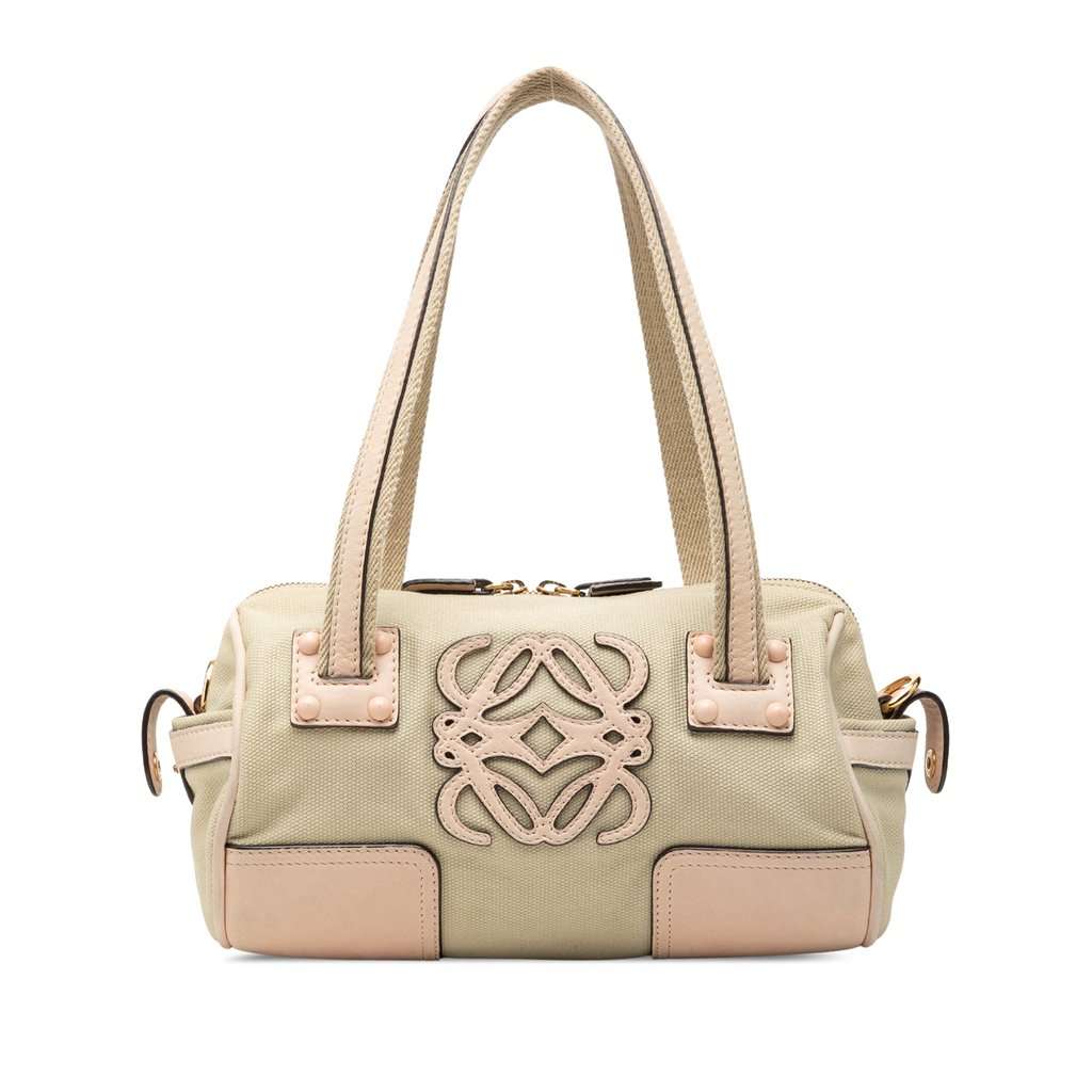 LOEWE Mini Canvas Anagram Barrel Bag Beige Very good - Front View