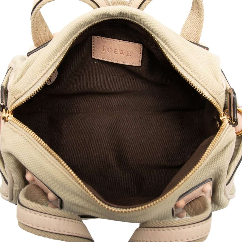 LOEWE Mini Canvas Anagram Barrel Bag Beige Very good - Model View