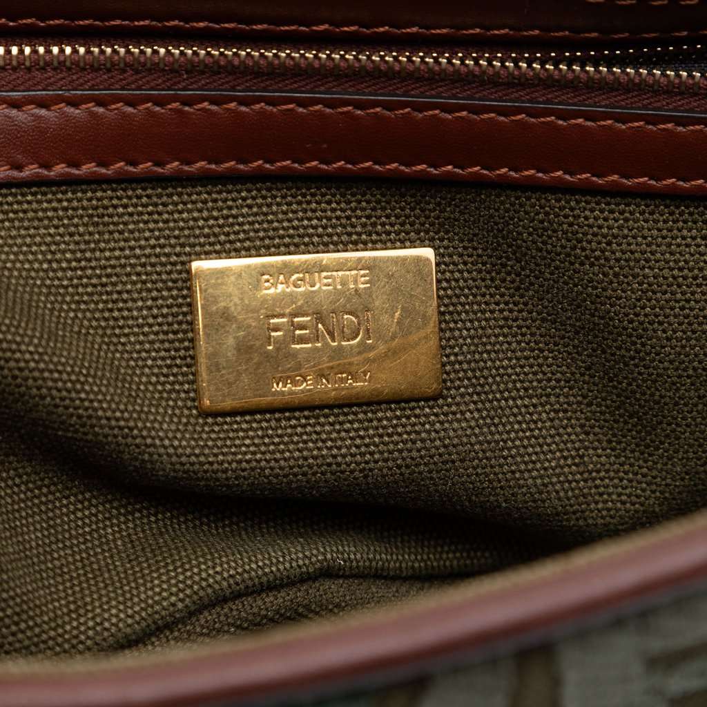Fendi Sarah Coleman FF Canvas Fish Eye Embroidered Baguette Satchel Green Very good condition - Box View