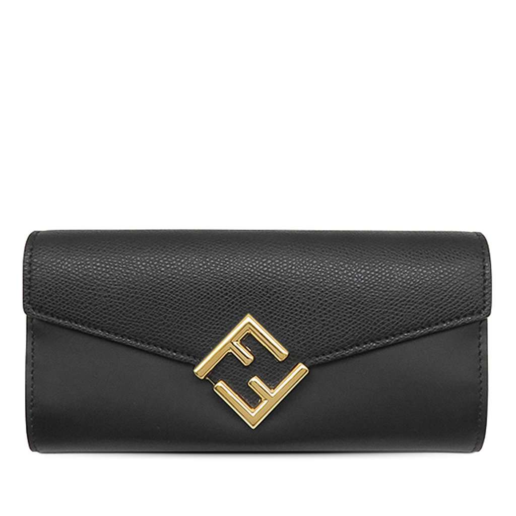Fendi Leather FF Diamonds Continental Wallet Black Leather Very good - Front View