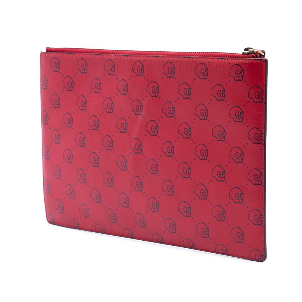 Gucci Calfskin Ghost Hamlet Skull Zip Pouch Red Leather Very good condition - Back View