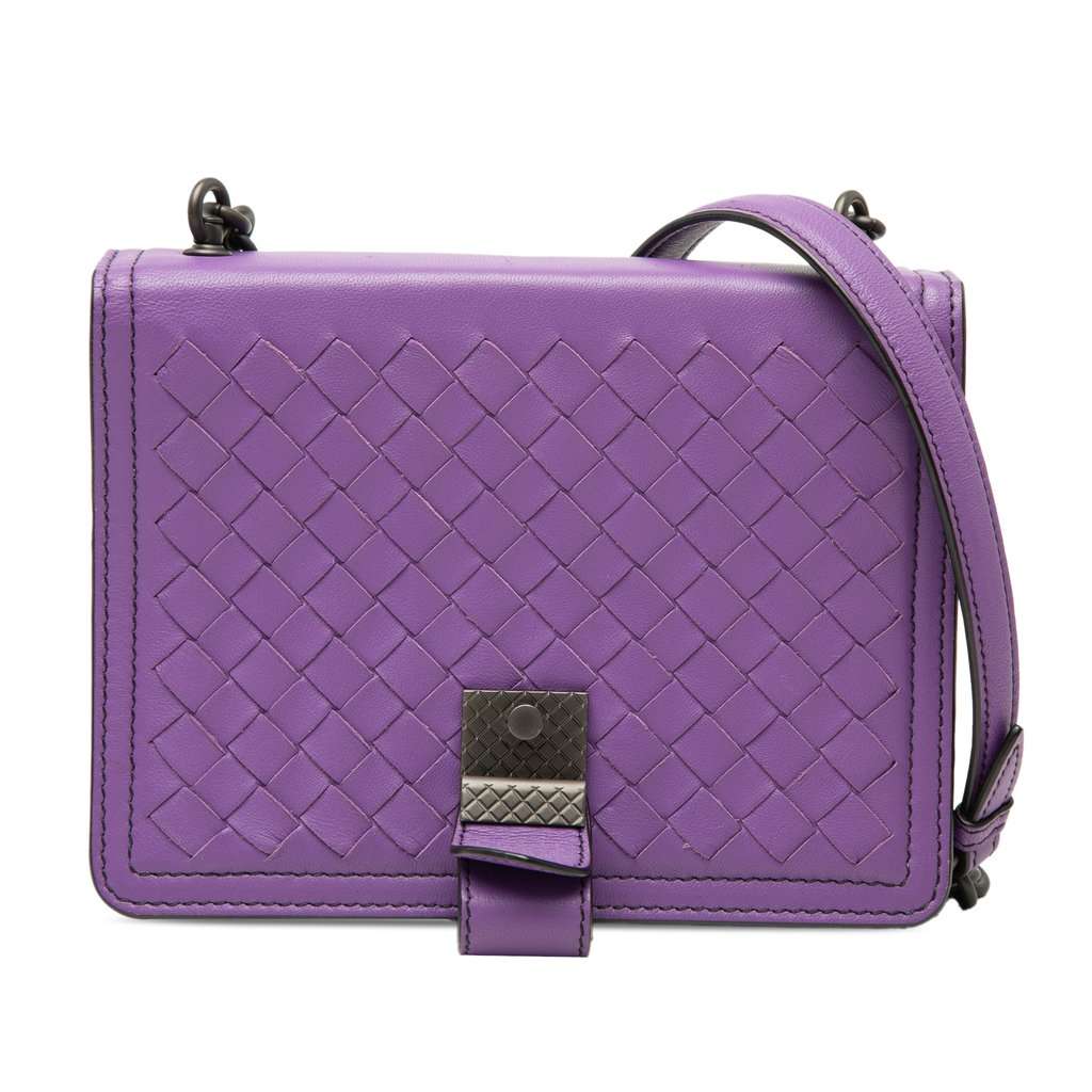 Bottega Veneta Small Nappa Intrecciato Runway Shoulder Bag Purple Leather Very good - Front View