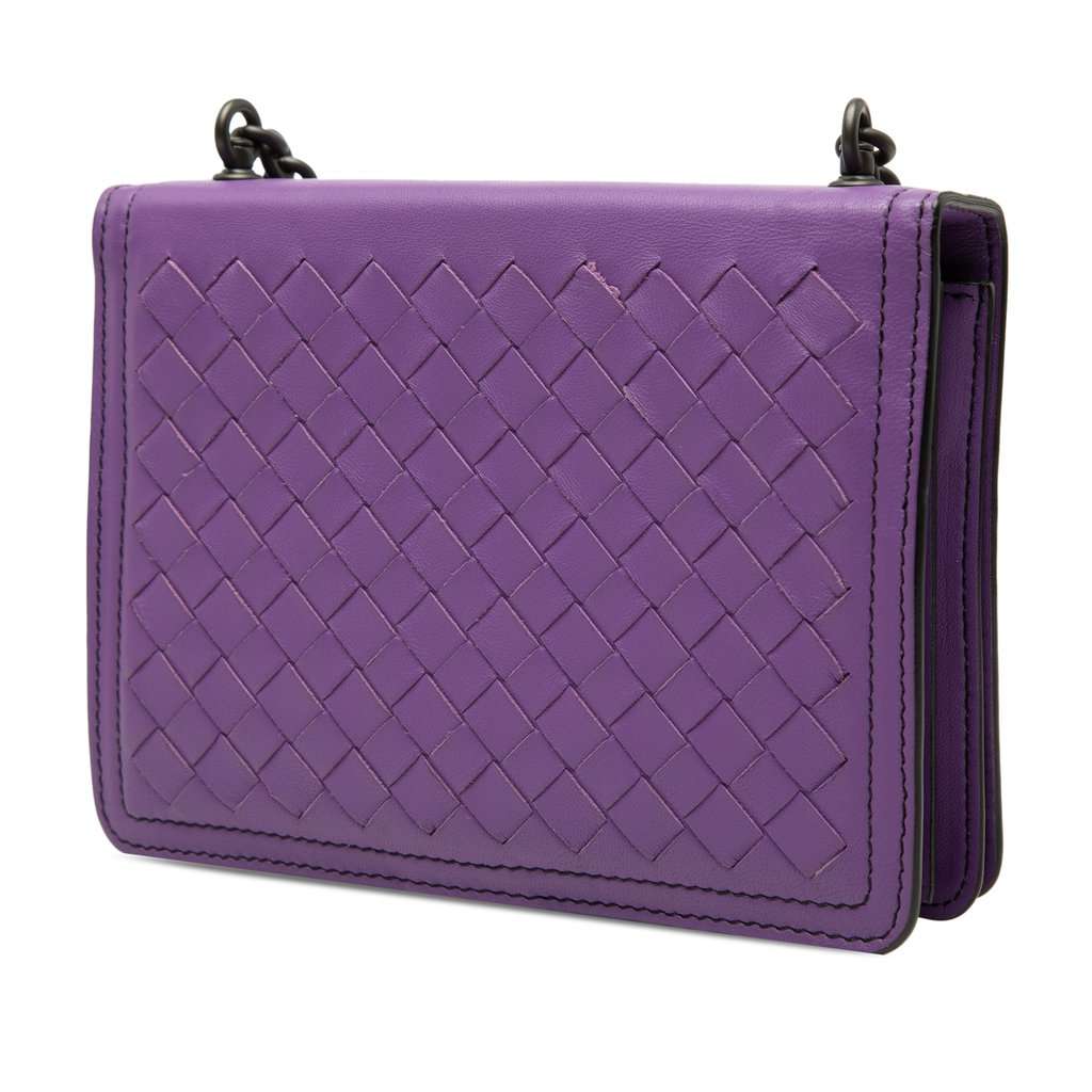 Bottega Veneta Small Nappa Intrecciato Runway Shoulder Bag Purple Leather Very good - Back View