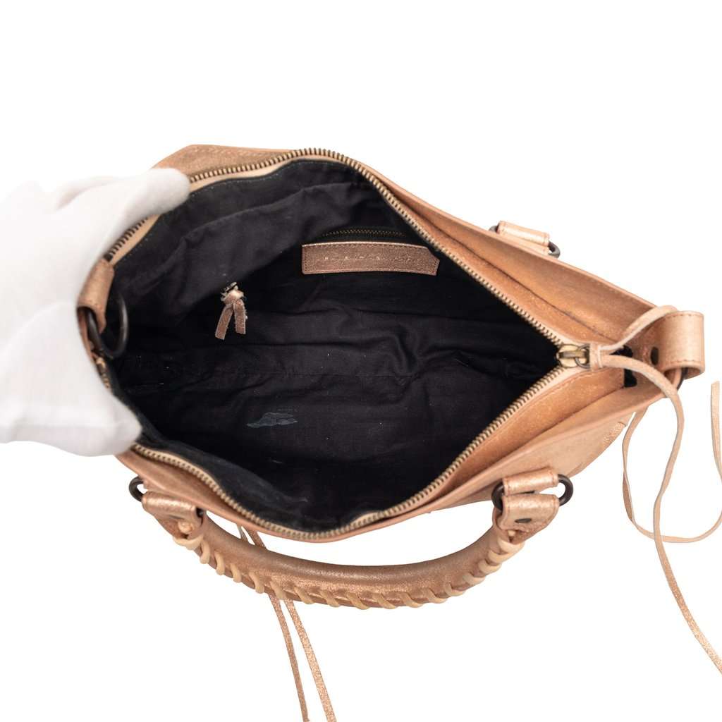 Balenciaga Metallic Craquele Suede Motocross Classic First Satchel Pink Leather Good condition - Model View