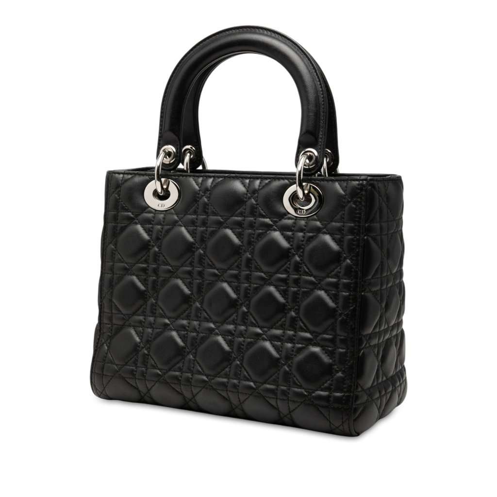Dior Medium Lambskin Cannage Lady Dior Black Leather Very good - Back View