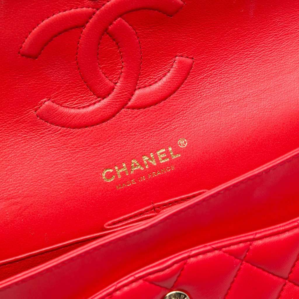 Chanel Medium Classic Lambskin Double Flap Red Leather Very good condition - Box View