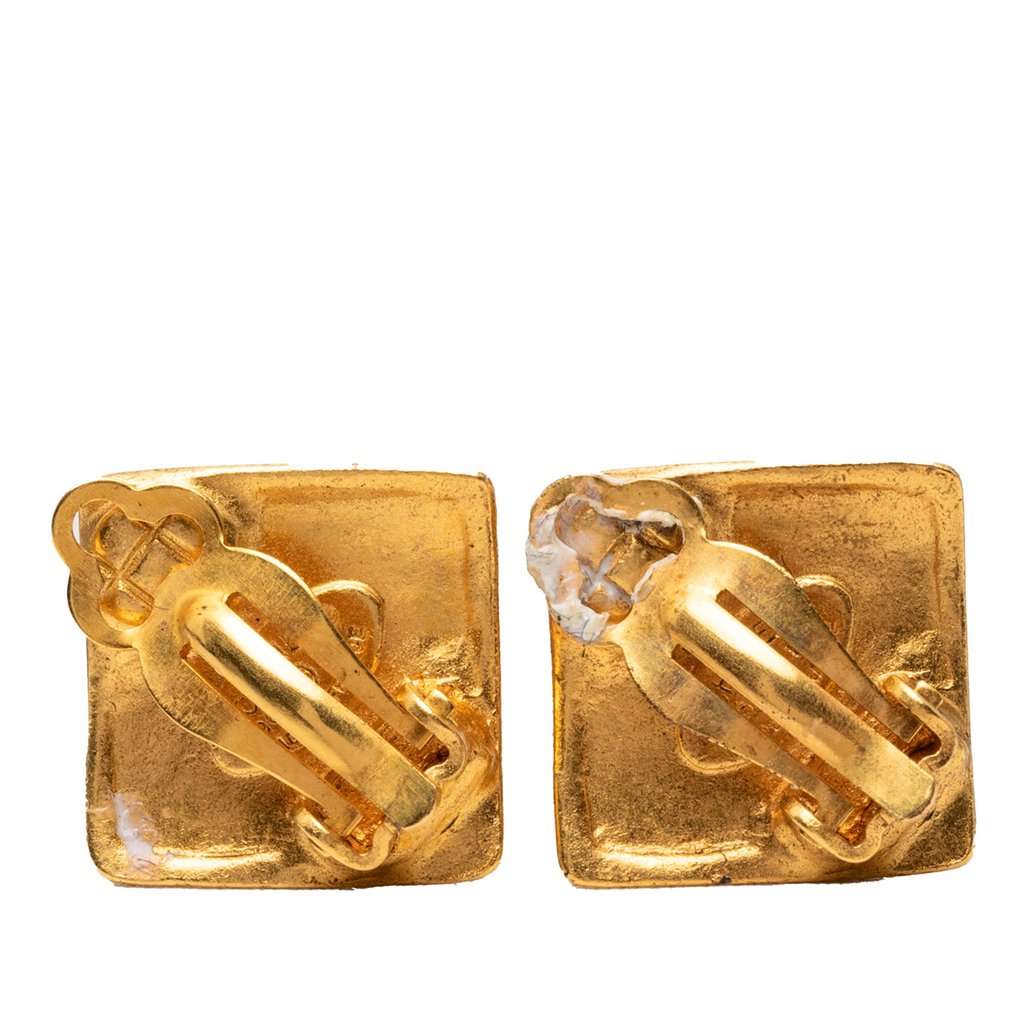 Chanel CC Gold Plated Diamond Clip On Earrings Gold Metal Very good - Back View