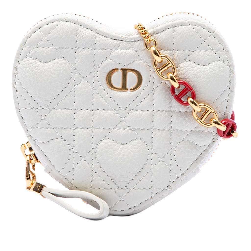 Dior DiorAmour Calfskin Cannage Caro Heart Pouch With Chain White Leather Very good condition - Front View