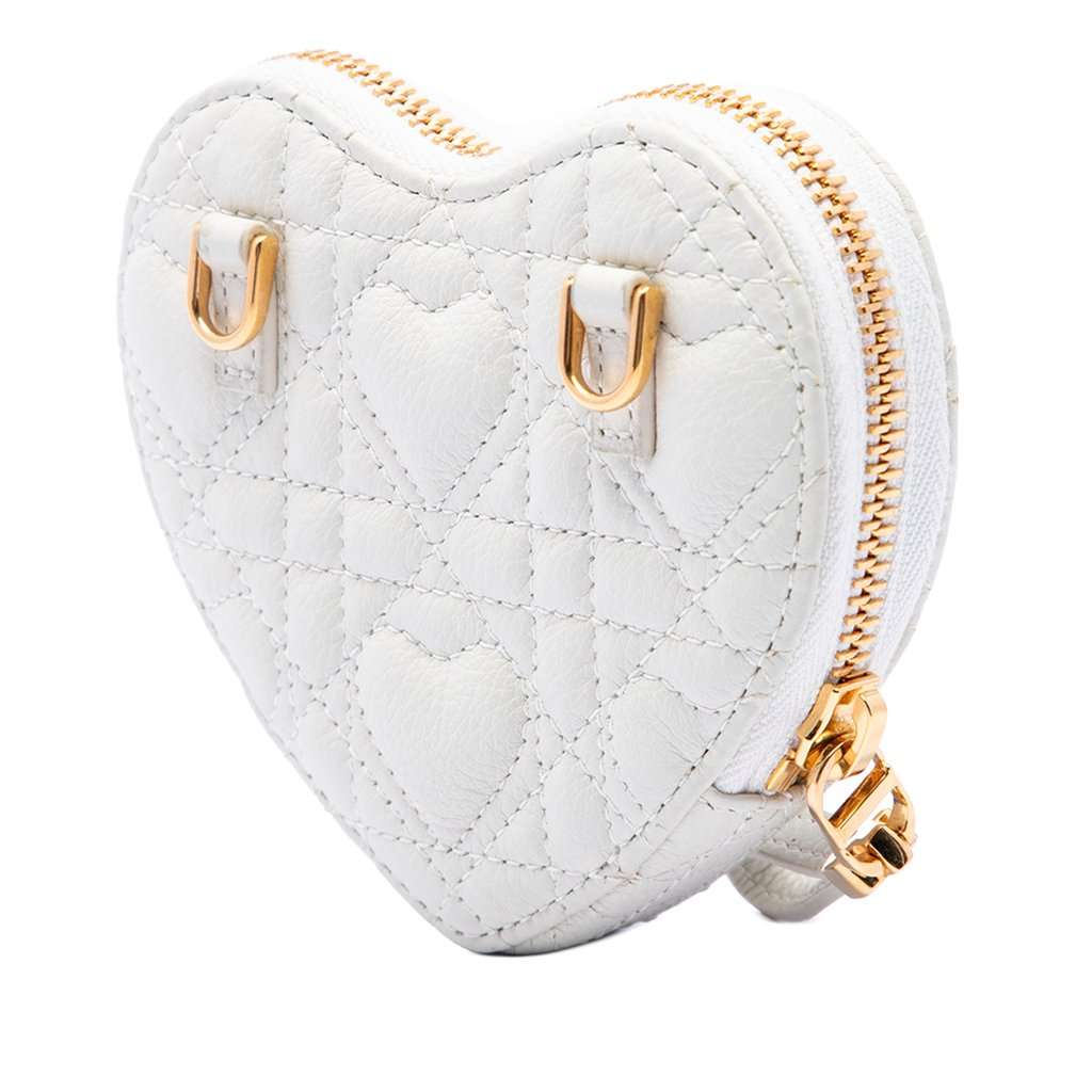 Dior DiorAmour Calfskin Cannage Caro Heart Pouch With Chain White Leather Very good condition - Back View