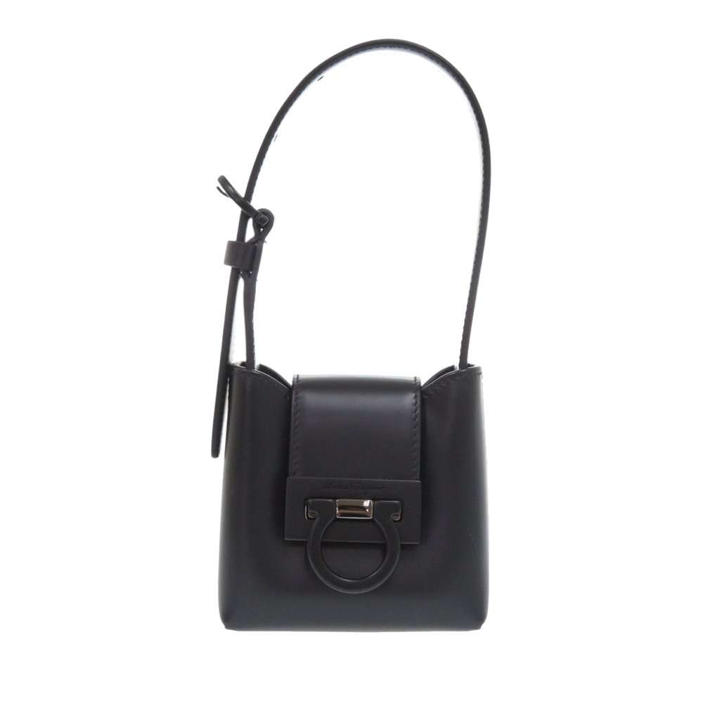 Salvatore Ferragamo Leather Gancini Trifoglio Handbag Black Leather Very good condition - Front View